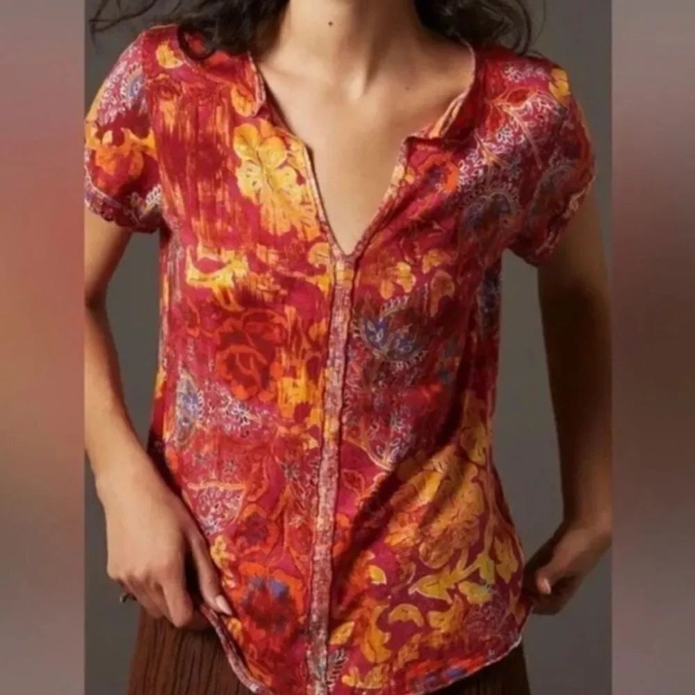 Pilcro Red and Yellow Floral Shirt size medium